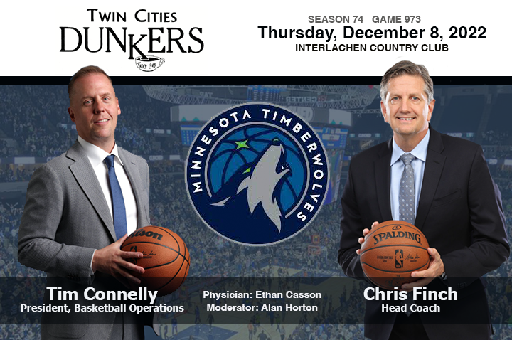 Minnesota Timberwolves, Tim Connelly and Chris Finch, Thursday, December 8 at Interlachen Country Club